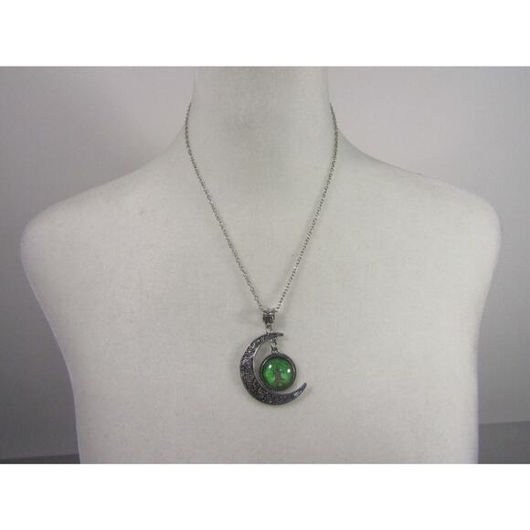Celtic Tree of Life Steampunk Moon Shape Silver Tone Necklace 24" Grunge Rave - Picture 1 of 7